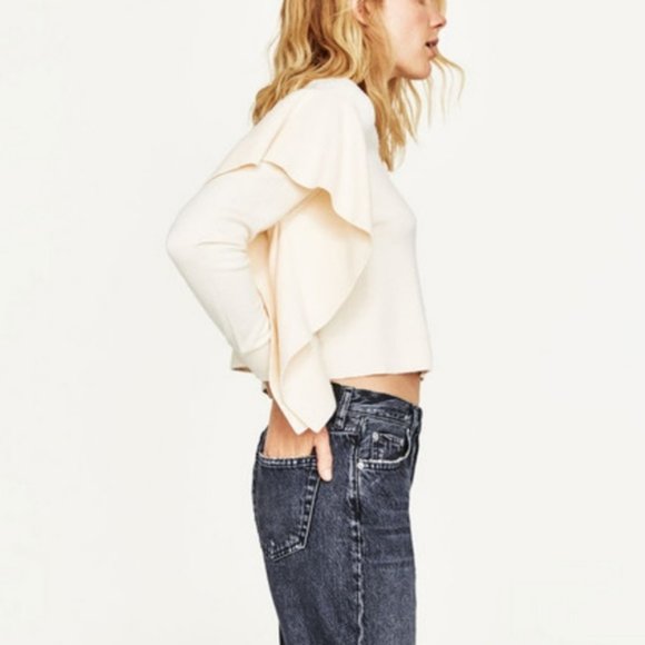 Zara Side Ruffle Cropped Sweater - Picture 2 of 7